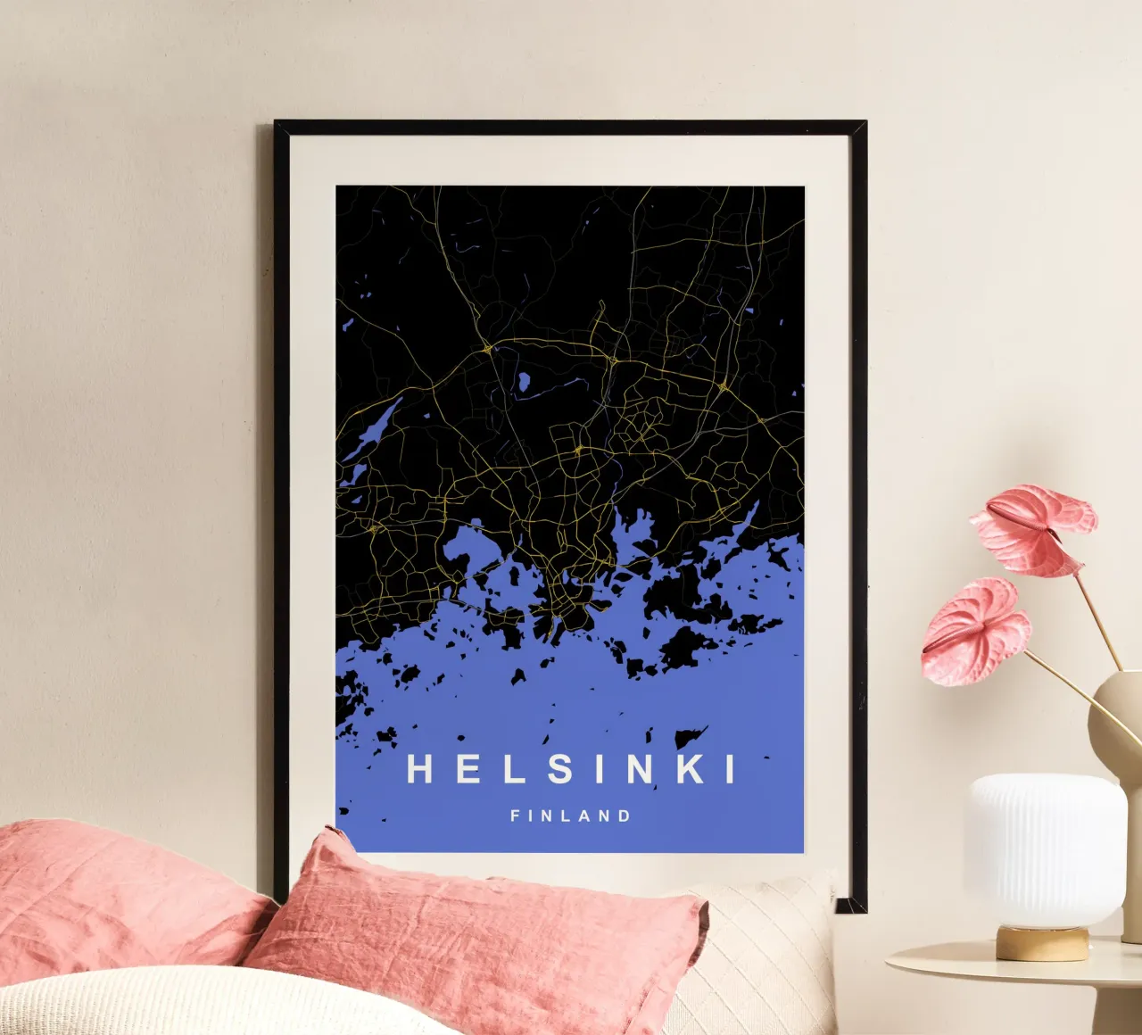 Helsinki Finlandia - Mappa della città in nero e oro carta hahnemühle da Cartographers Library