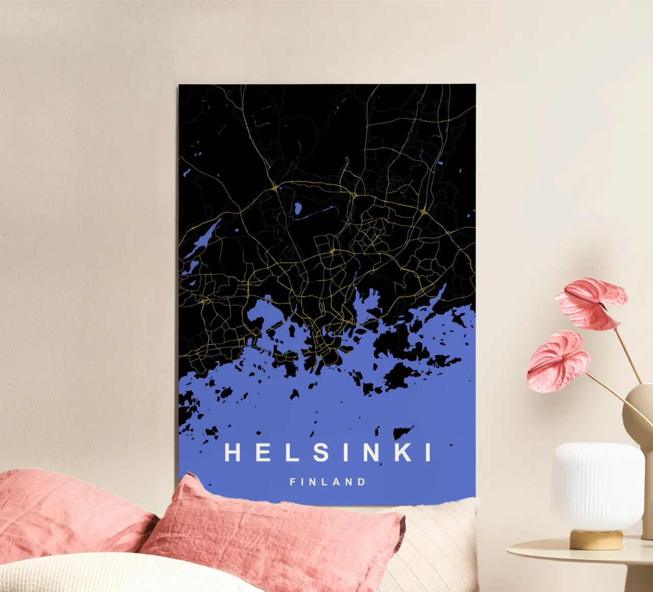Helsinki Finlandia - Mappa della città in nero e oro carta hahnemühle da Cartographers Library