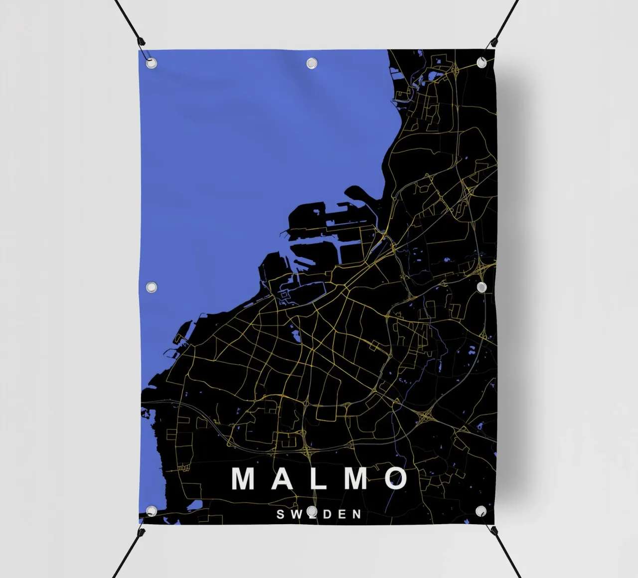 Malmo Svezia - Mappa della città in nero e oro telo in pvc da Cartographers Library