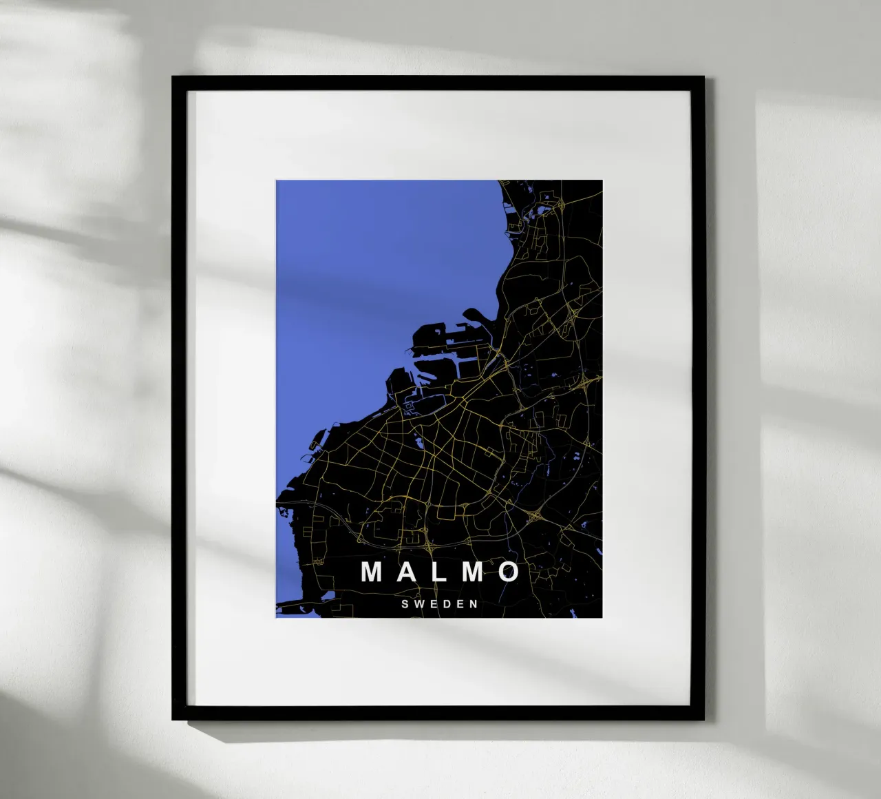 Malmo Svezia - Mappa della città in nero e oro carta hahnemühle da Cartographers Library
