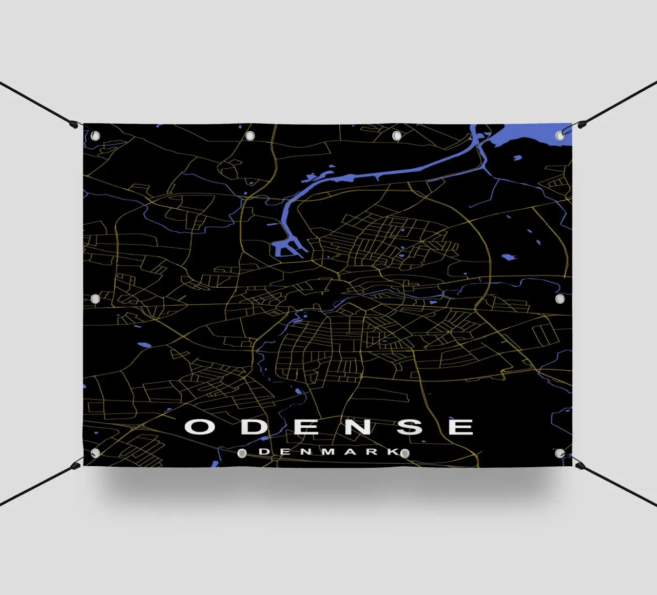 Odense Danimarca - Mappa della città in nero e oro telo in pvc da Cartographers Library