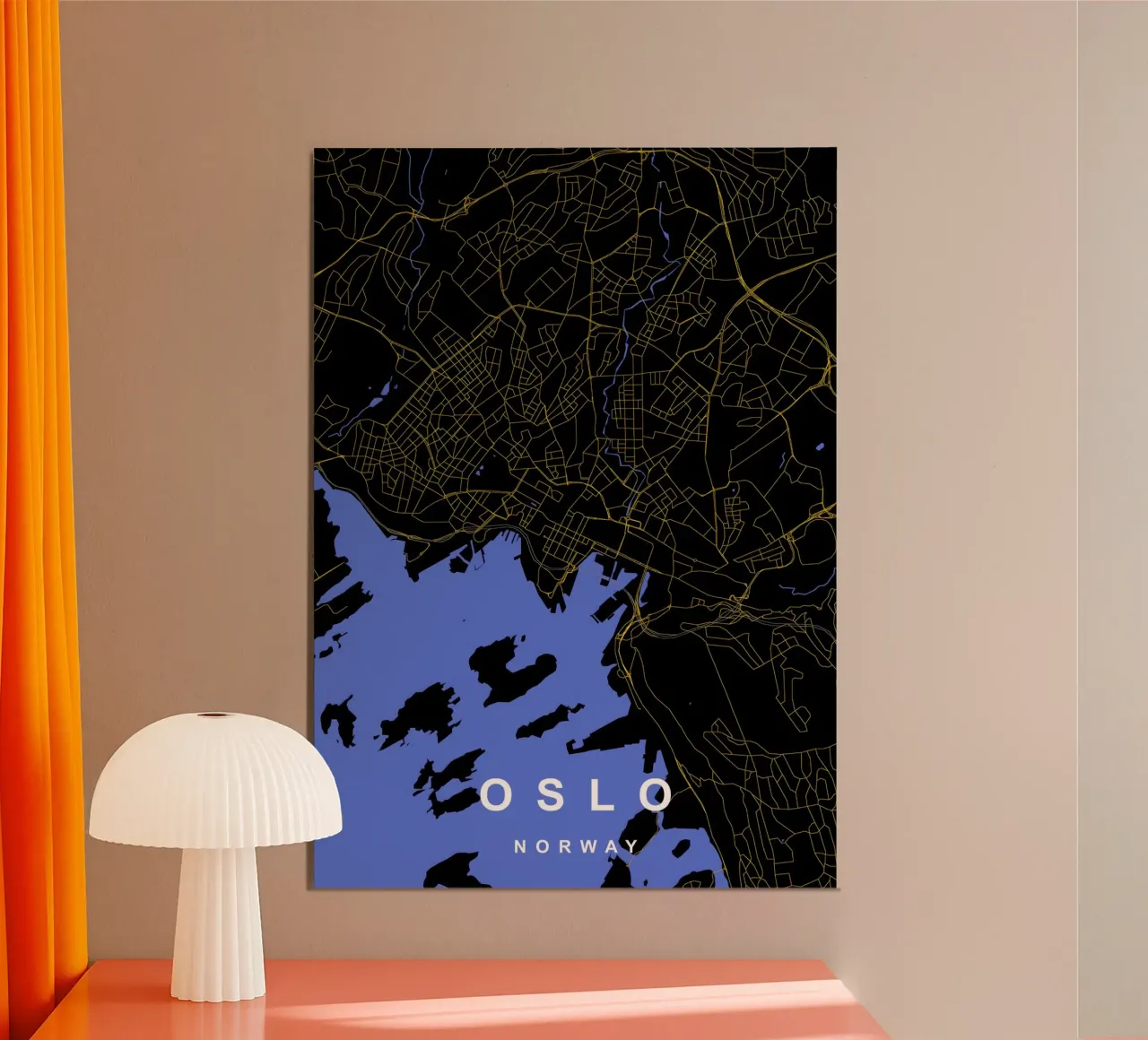 Mappa della città di Oslo Norvegia nero e oro poster da Cartographers Library