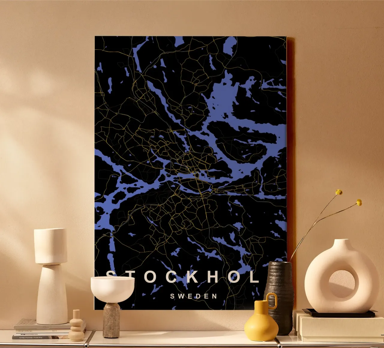 Stoccolma Svezia - Mappa della città in nero e oro tela da Cartographers Library
