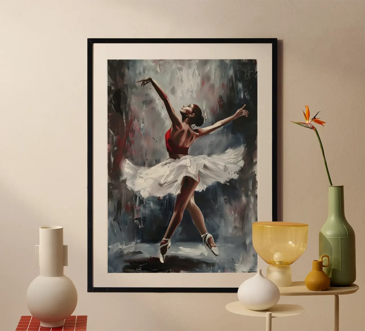 Peinture à l'huile d'une jeune fille dansante poster avec cadre en bois de Artful Muse