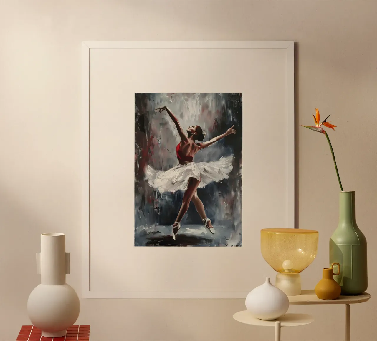 Peinture à l'huile d'une jeune fille dansante poster avec cadre en bois de Artful Muse