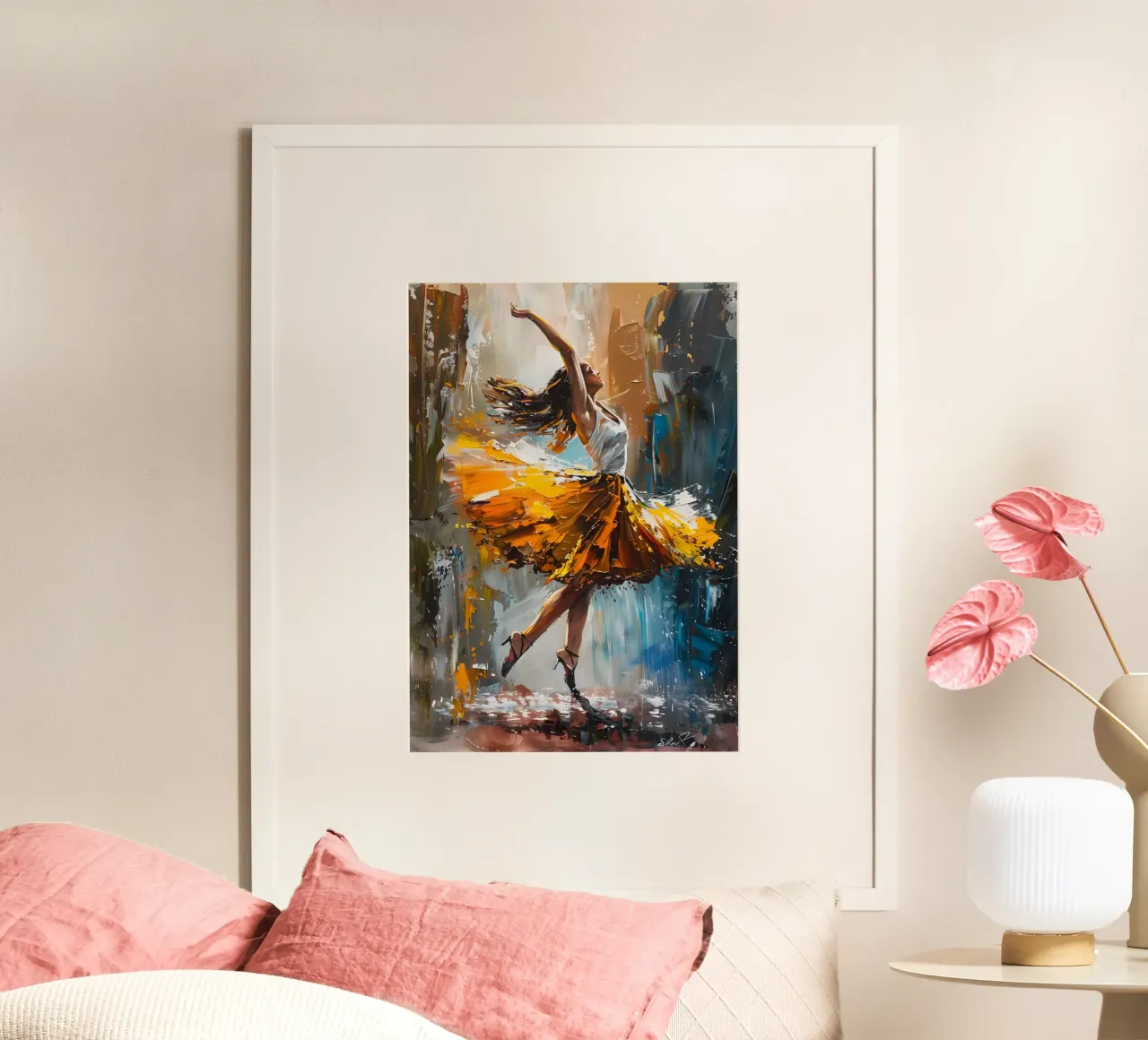 Peinture à l'huile d'une jeune fille dansante poster avec cadre en plastique de Artful Muse