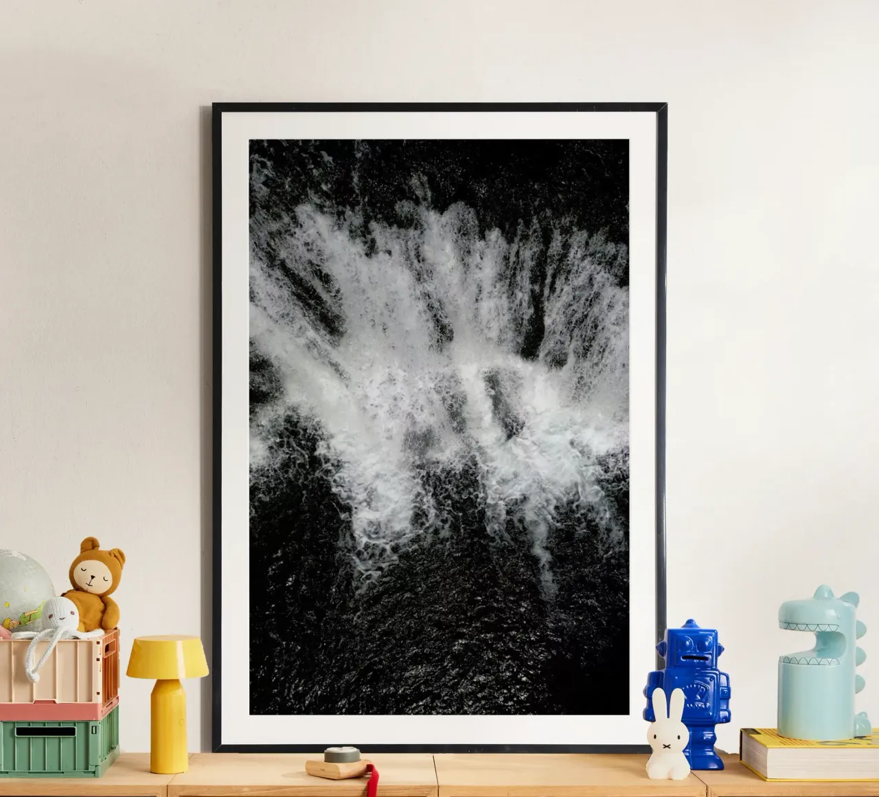 Waterfall a Million Drops of Water poster con telaio in legno da Studio Nahili