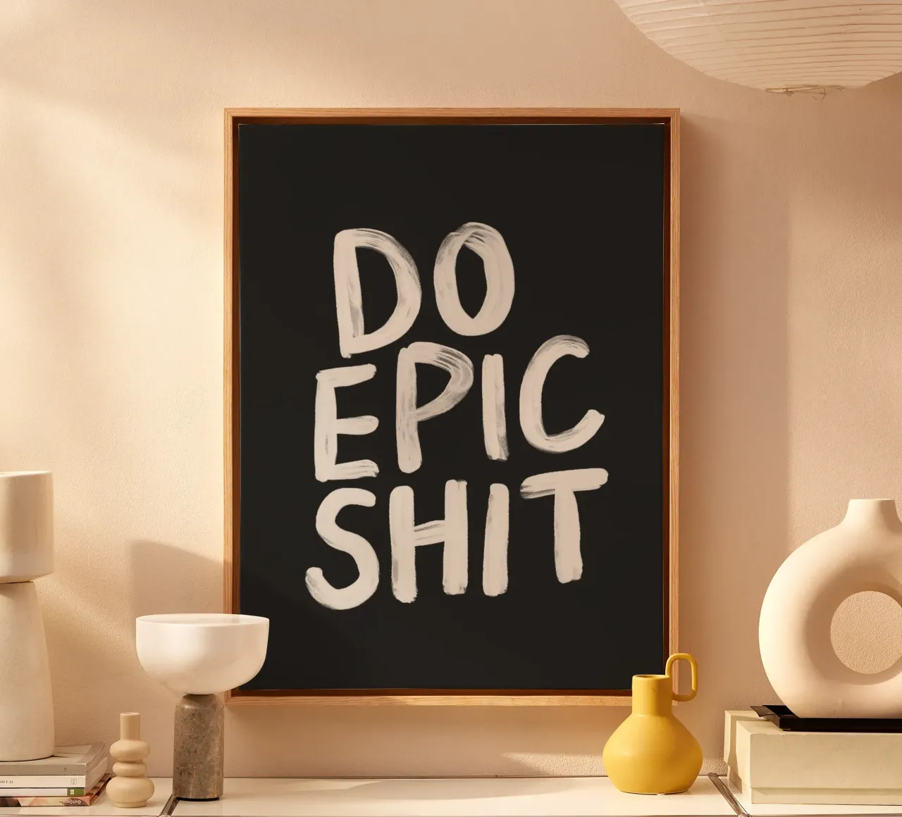 Do Epic Shit Typography Print in Black and White Monochrome canvas with Floater frame by THE MOTIVATED TYPE