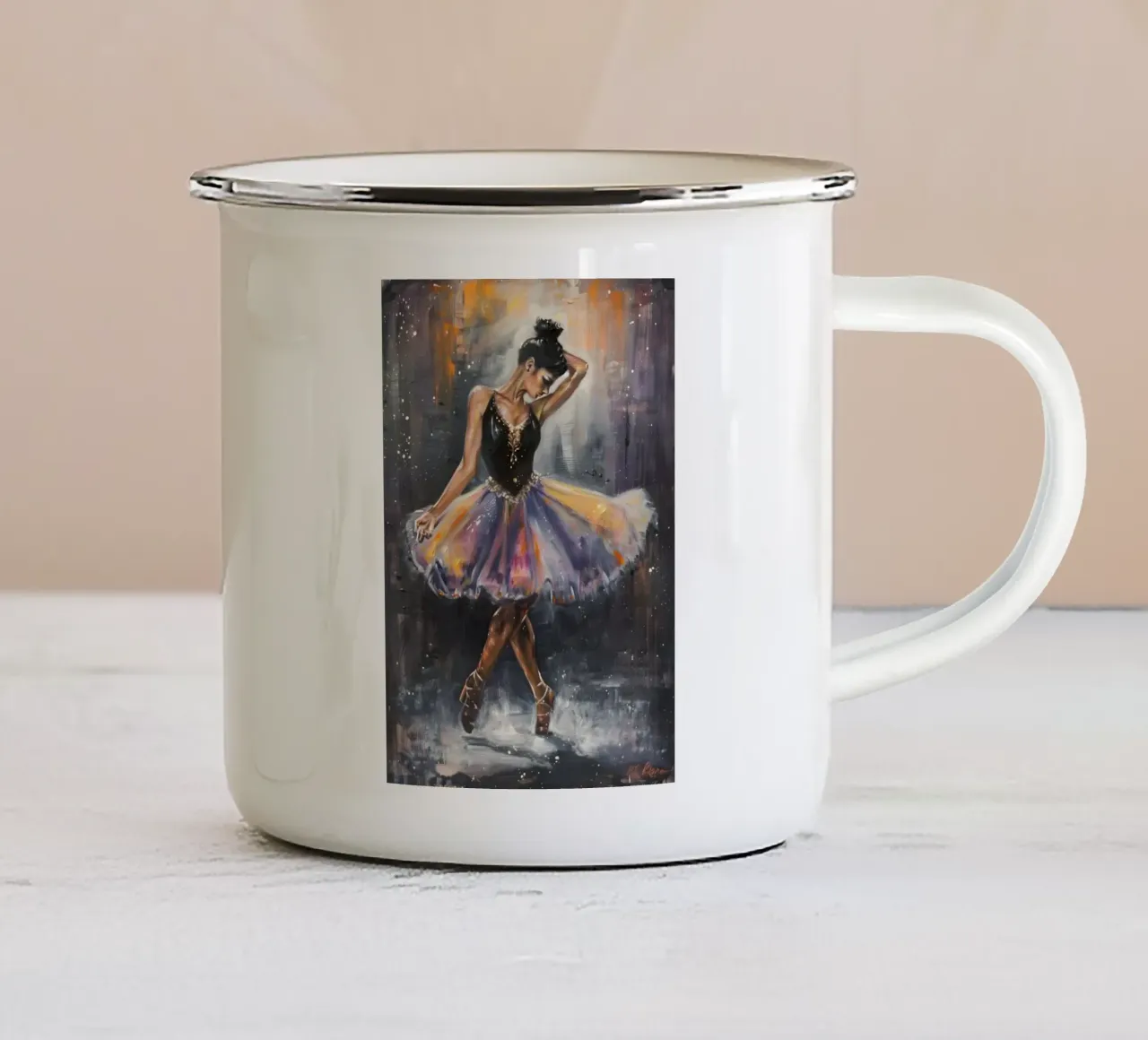 Ragazza che balla Pittura a olio tazza in smalto da Artful Muse