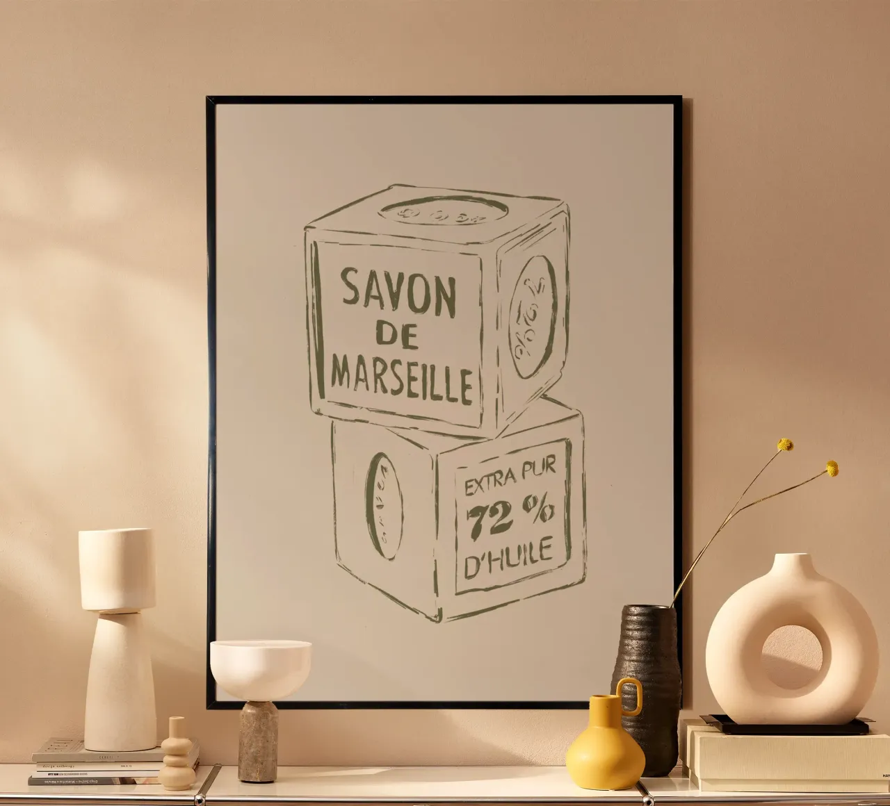 Sapone verde di Marsiglia poster con telaio in alluminio da Sixmai