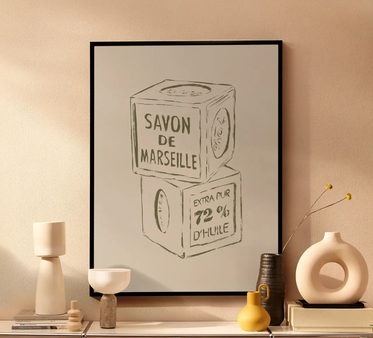 Sapone verde di Marsiglia poster con telaio in alluminio da Sixmai