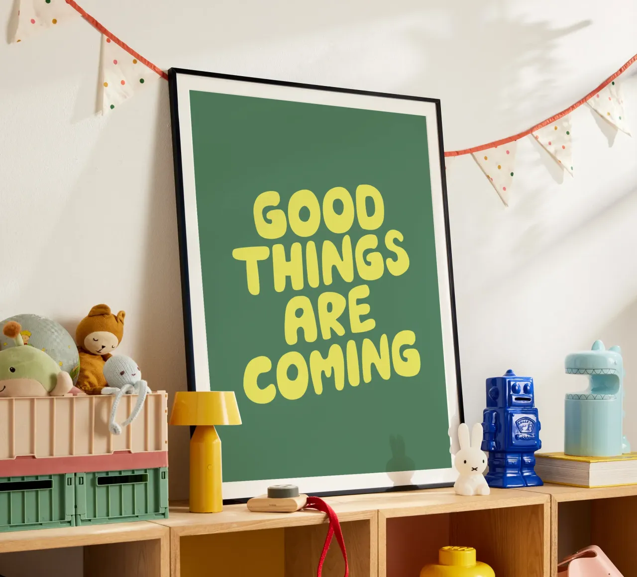 Good Things Are Coming Typography Print in Green and Yellow hahnemühle by THE MOTIVATED TYPE