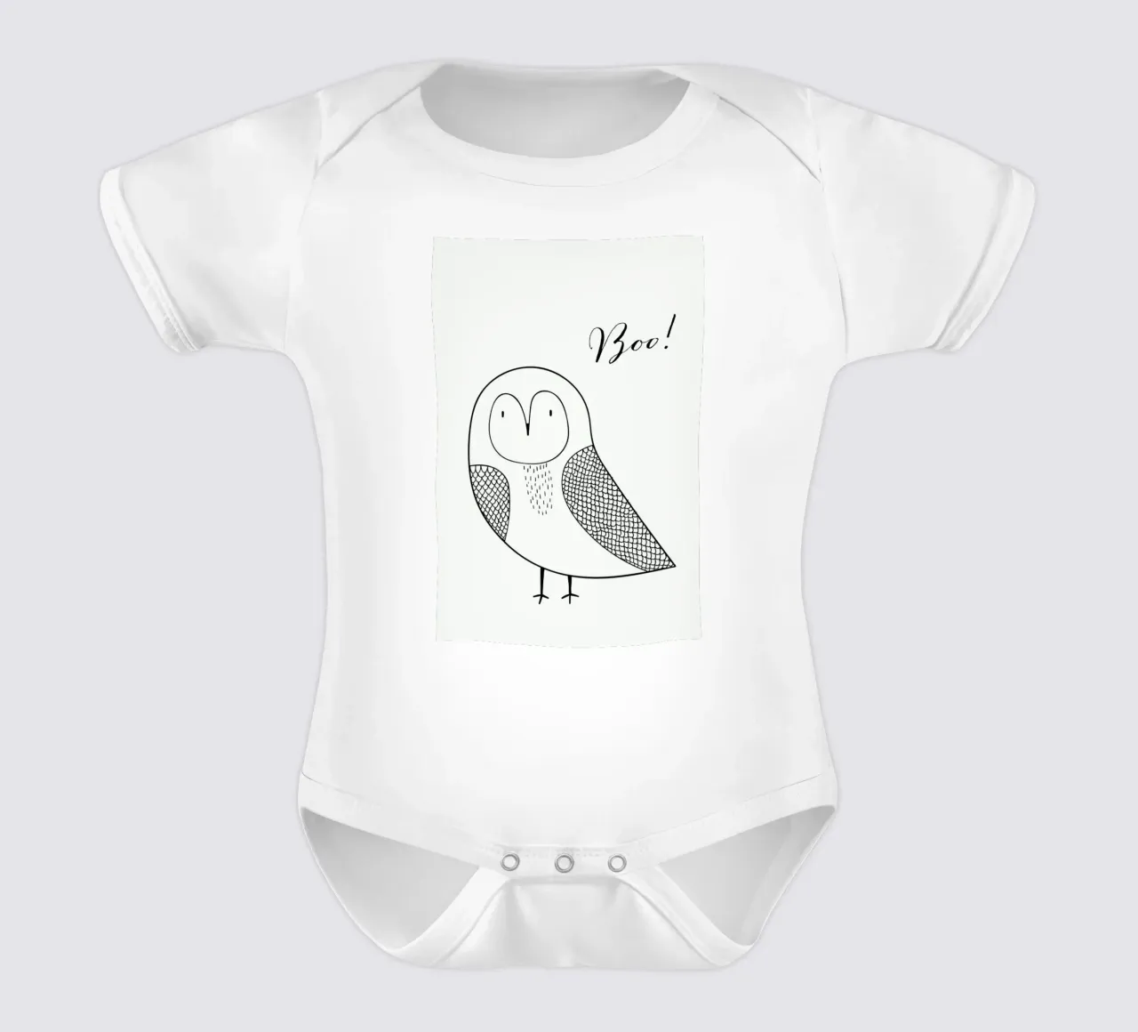 Boo Owl short-sleeve baby romper by Kubistika