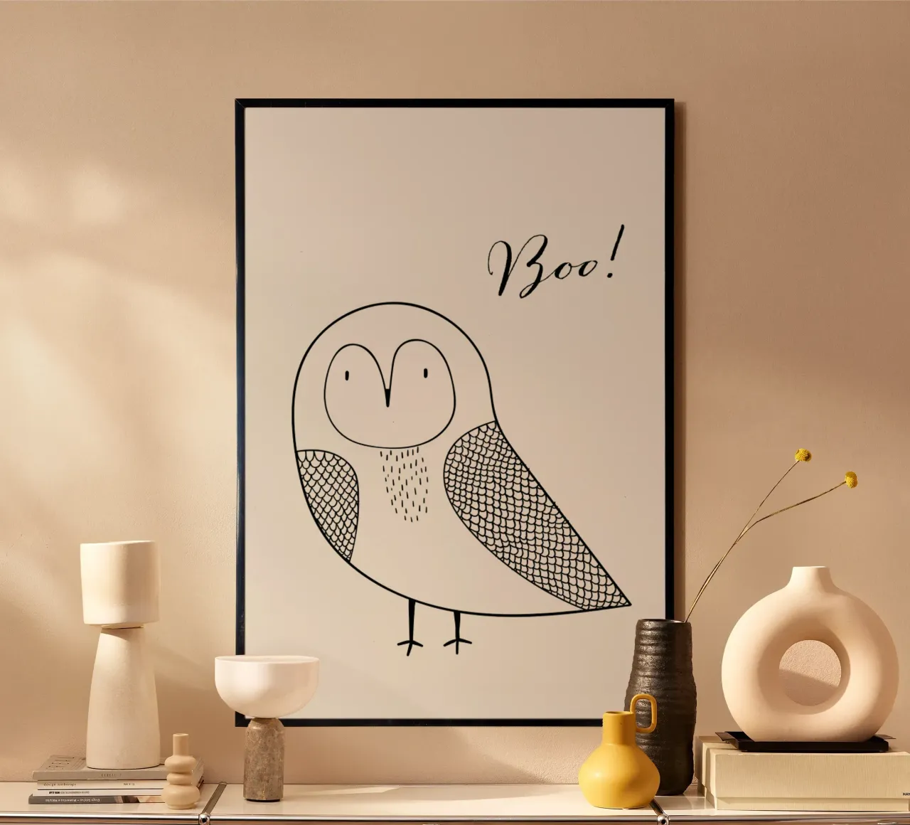 Boo Owl poster con telaio in legno da Kubistika