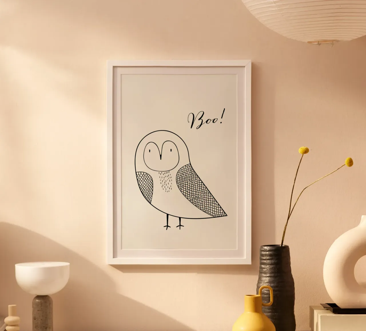 Boo Owl poster con telaio in legno da Kubistika