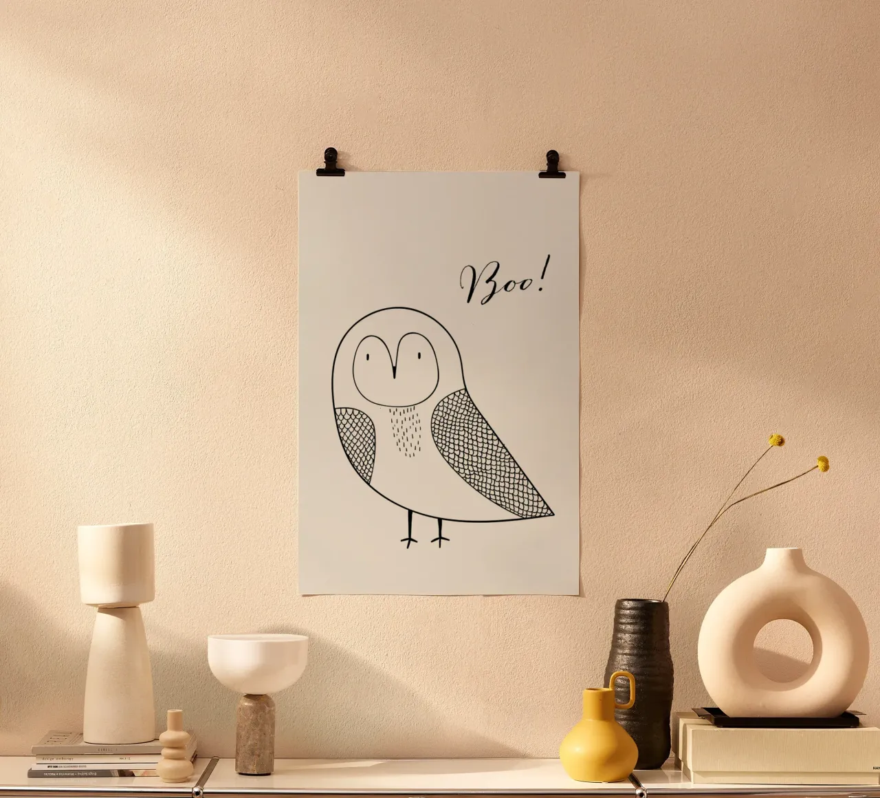 Boo Owl poster con telaio in legno da Kubistika