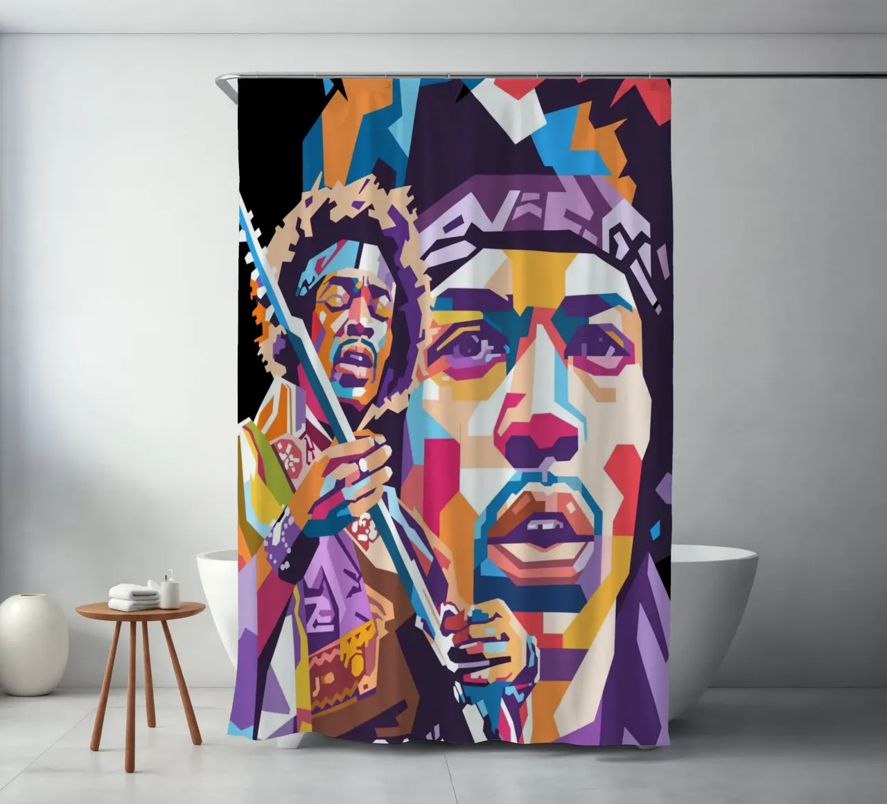 Jimi Hendrix WPAP art style shower curtain by Hantamrata