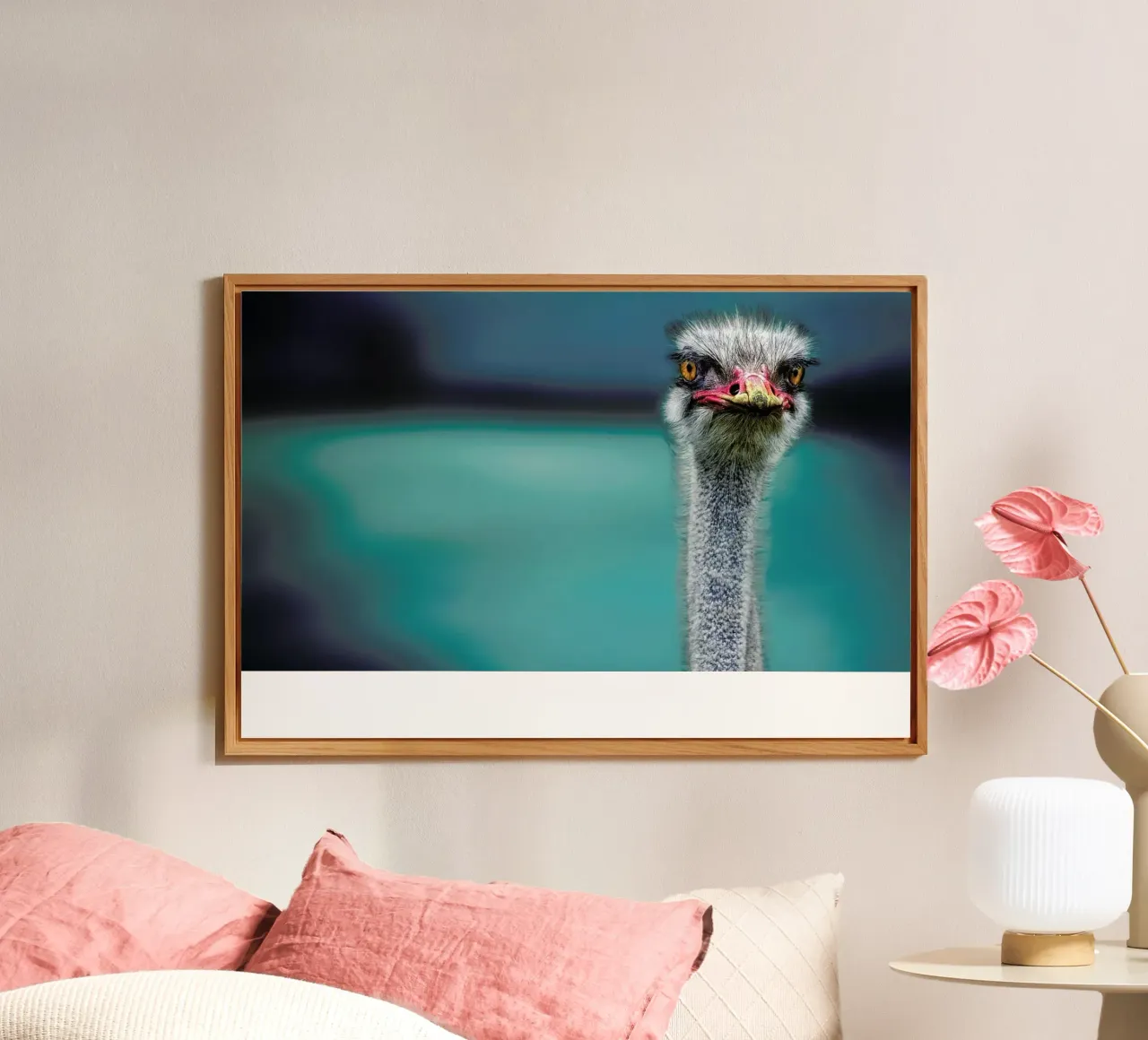 Ostrich Protecting Two Poor Chicken from the Wind - Piet Flour alluminio dibond da Pictufy