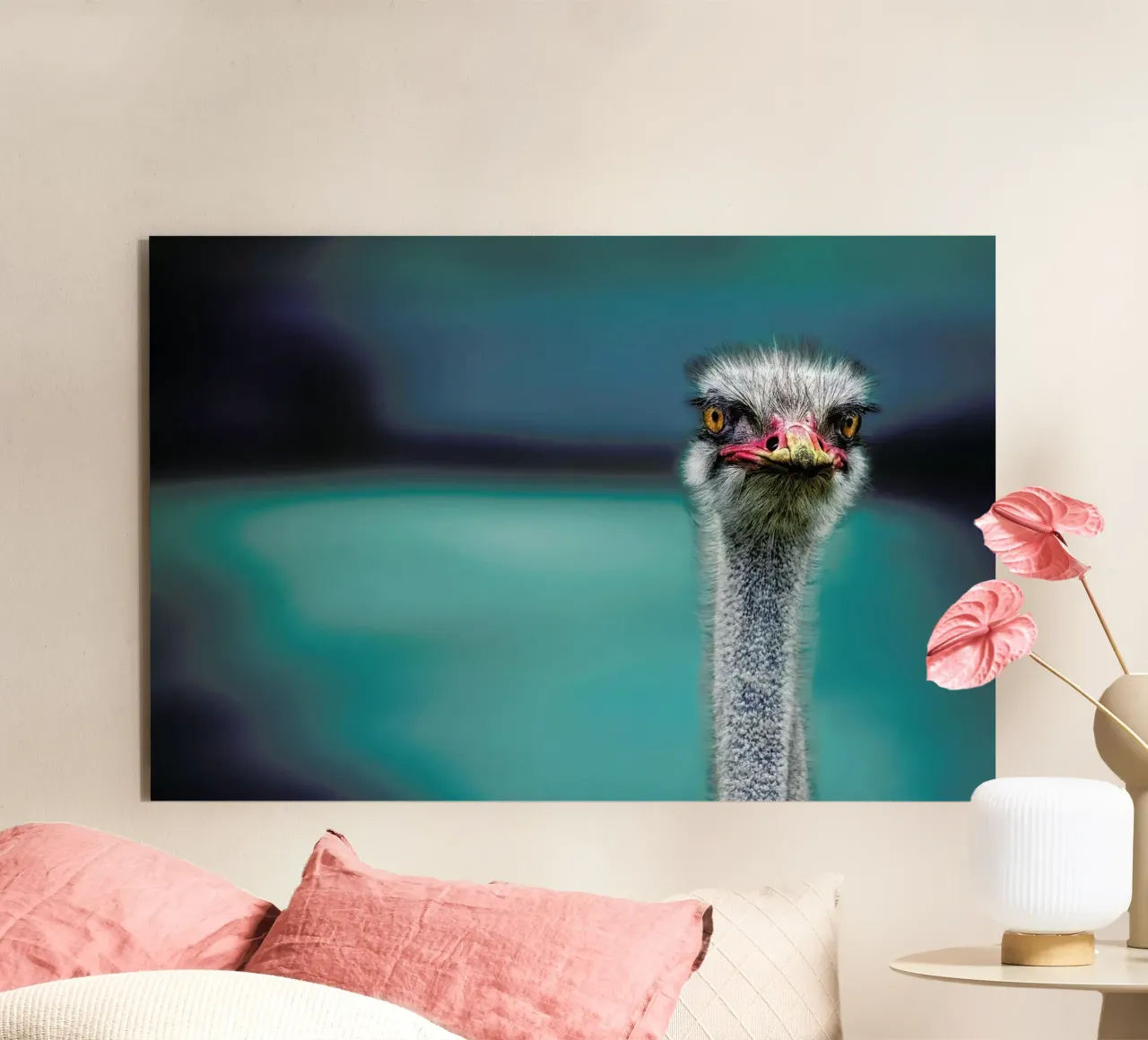 Ostrich Protecting Two Poor Chicken from the Wind - Piet Flour alluminio dibond da Pictufy