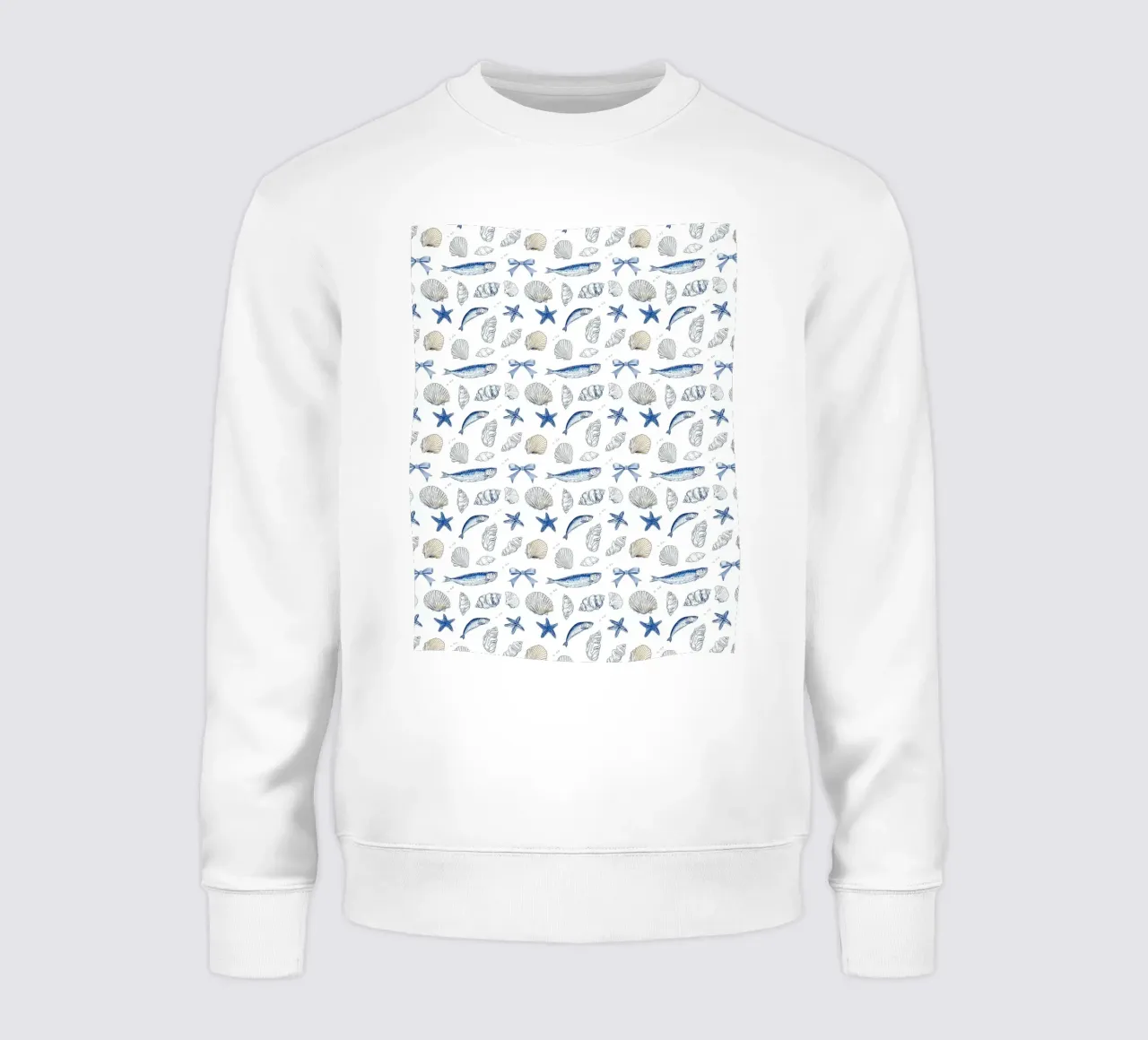 Sardine blu navy Conchiglie pesce pescatore Charm nautico felpa da Gentle Echoes Art