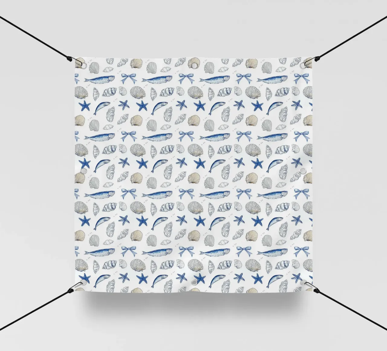Sardine blu navy Conchiglie pesce pescatore Charm nautico telo in pvc da Gentle Echoes Art