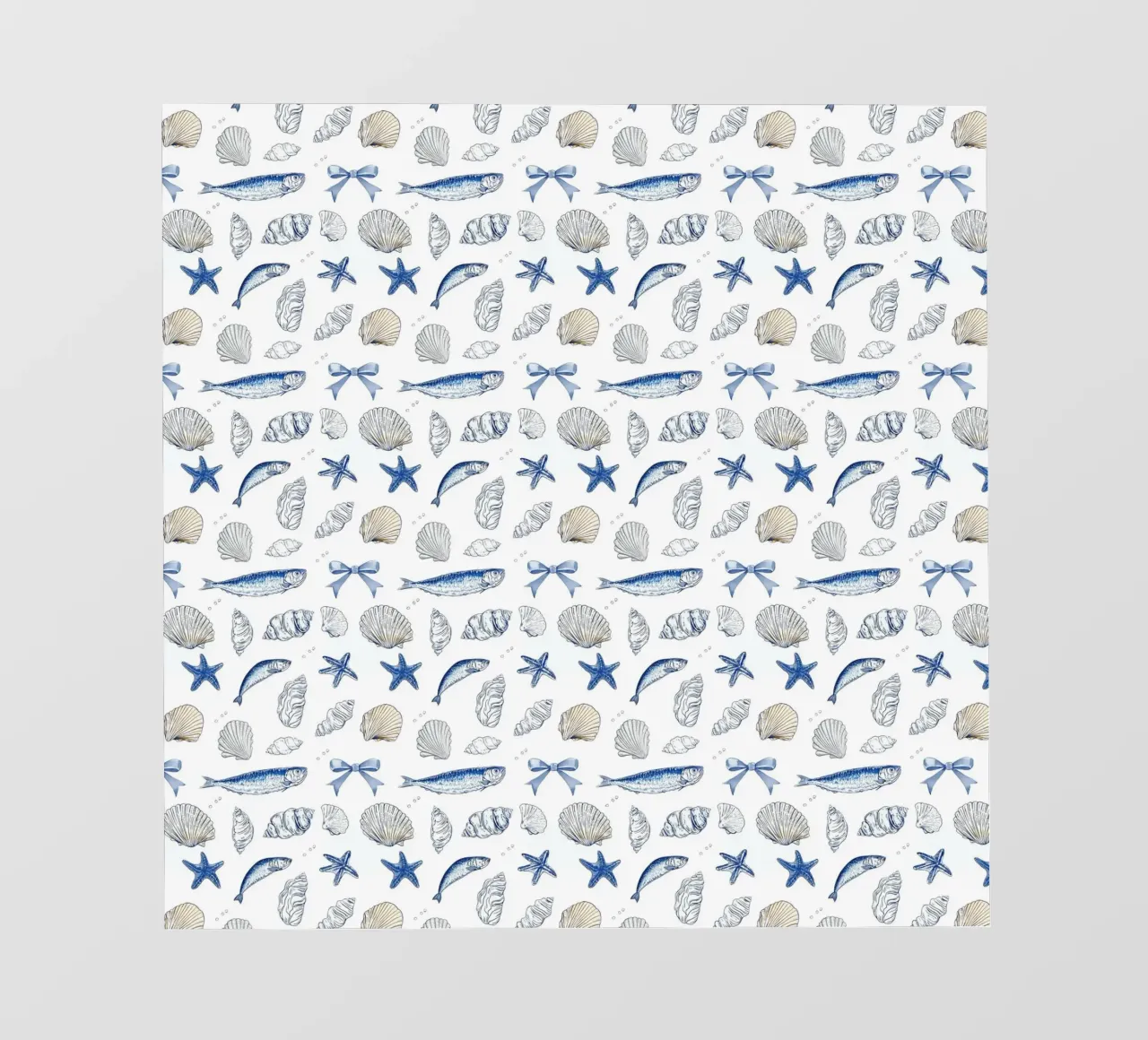 Sardine blu navy Conchiglie pesce pescatore Charm nautico telo in pvc da Gentle Echoes Art