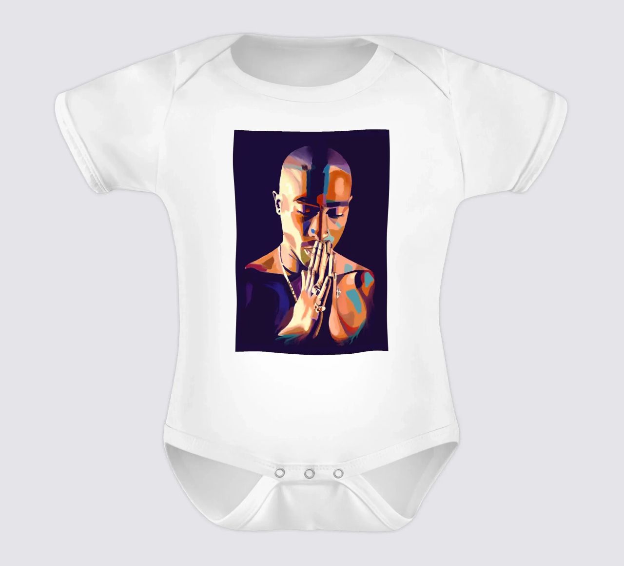 Tupac Shakur abstract colorful pop art short-sleeve baby romper by Hantamrata