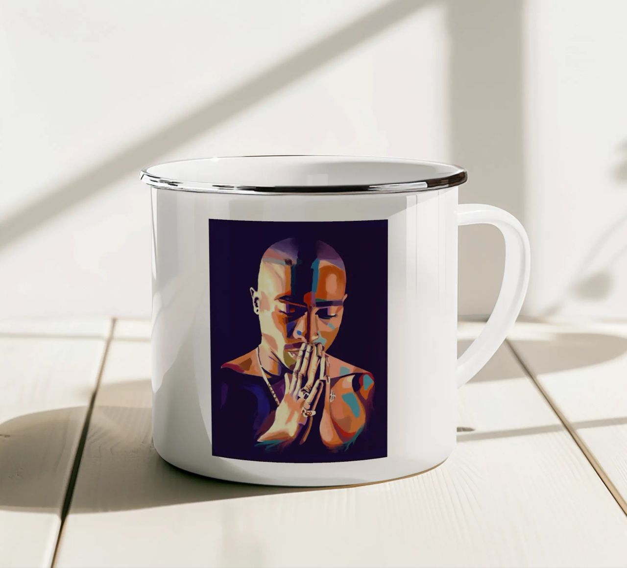 Tupac Shakur abstract colorful pop art enamel mug by Hantamrata
