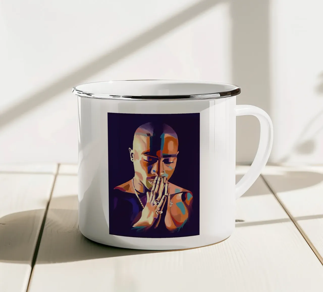 Tupac Shakur astratto colorato pop art tazza in smalto da Hantamrata