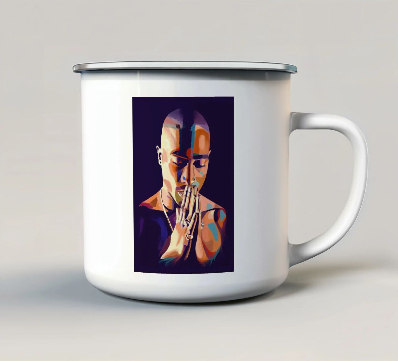 Tupac Shakur abstract colorful pop art enamel mug by Hantamrata
