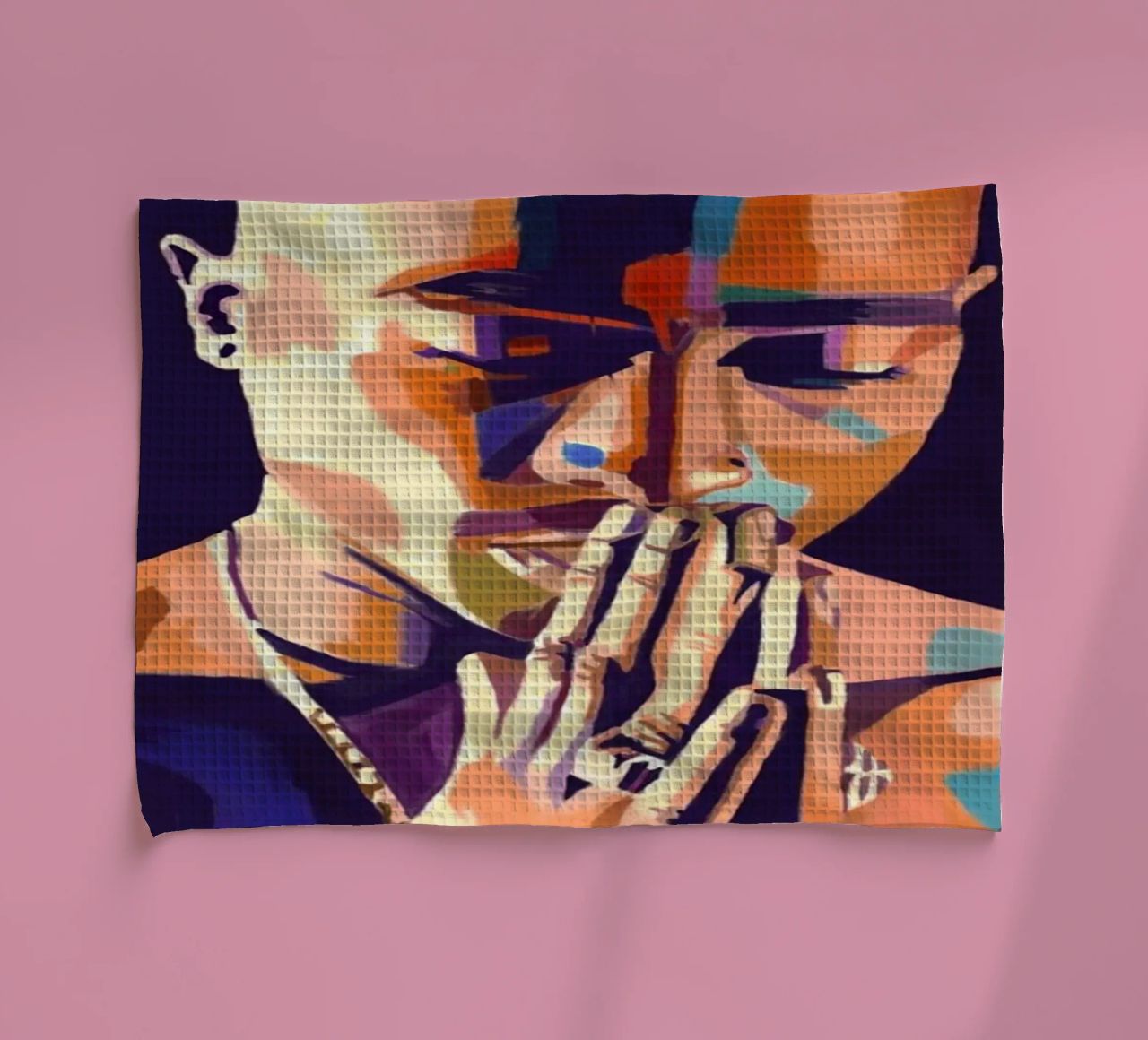 Tupac Shakur abstract colorful pop art tea towel by Hantamrata
