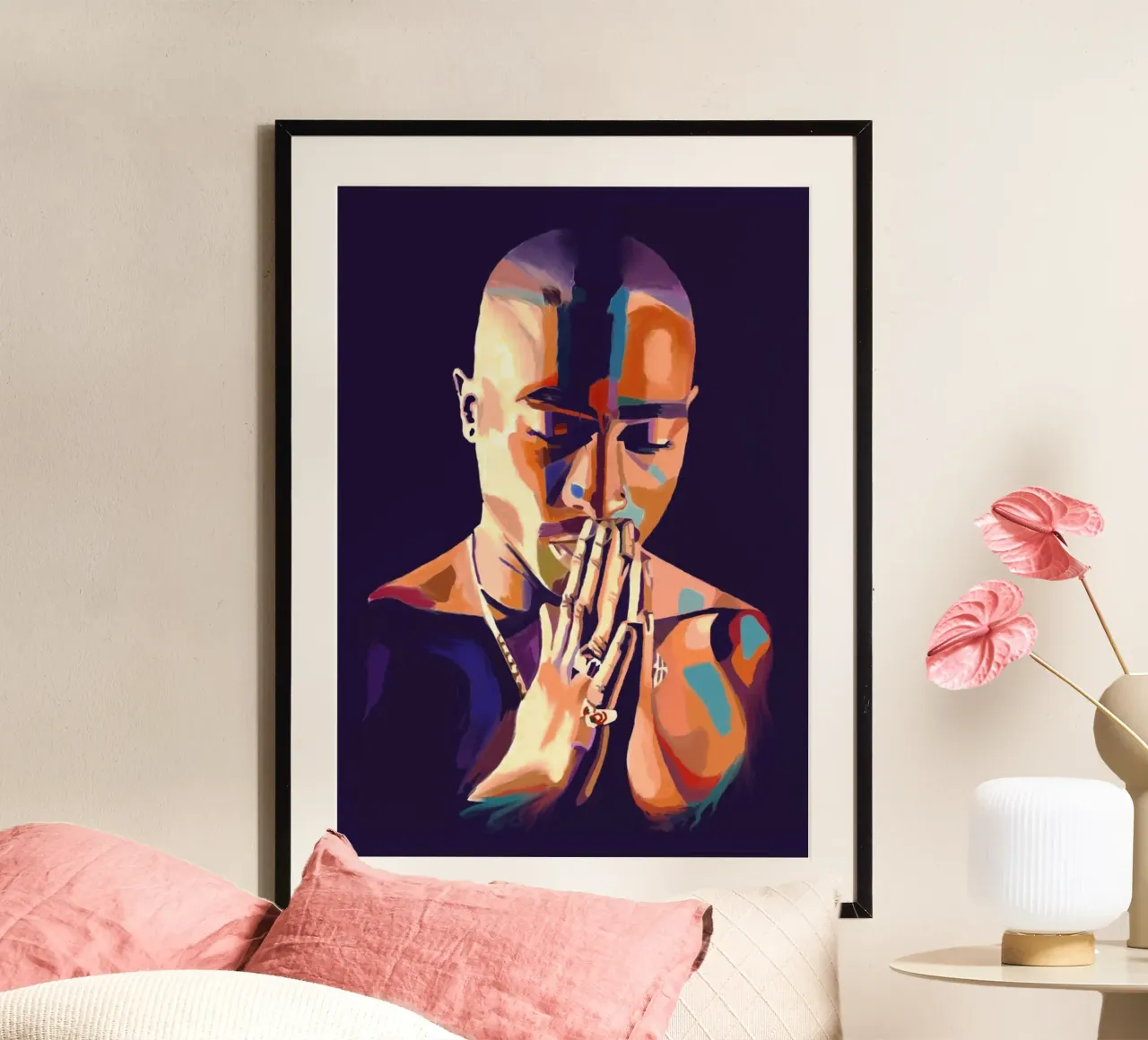 Tupac Shakur astratto colorato pop art poster con telaio in plastica da Hantamrata