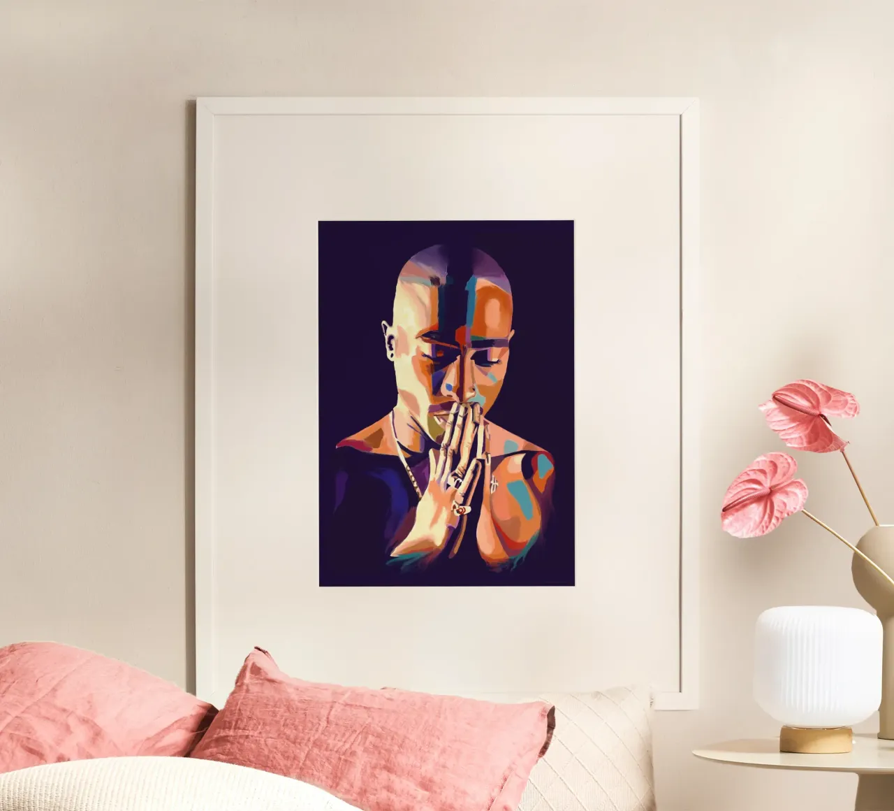 Tupac Shakur astratto colorato pop art poster con telaio in plastica da Hantamrata