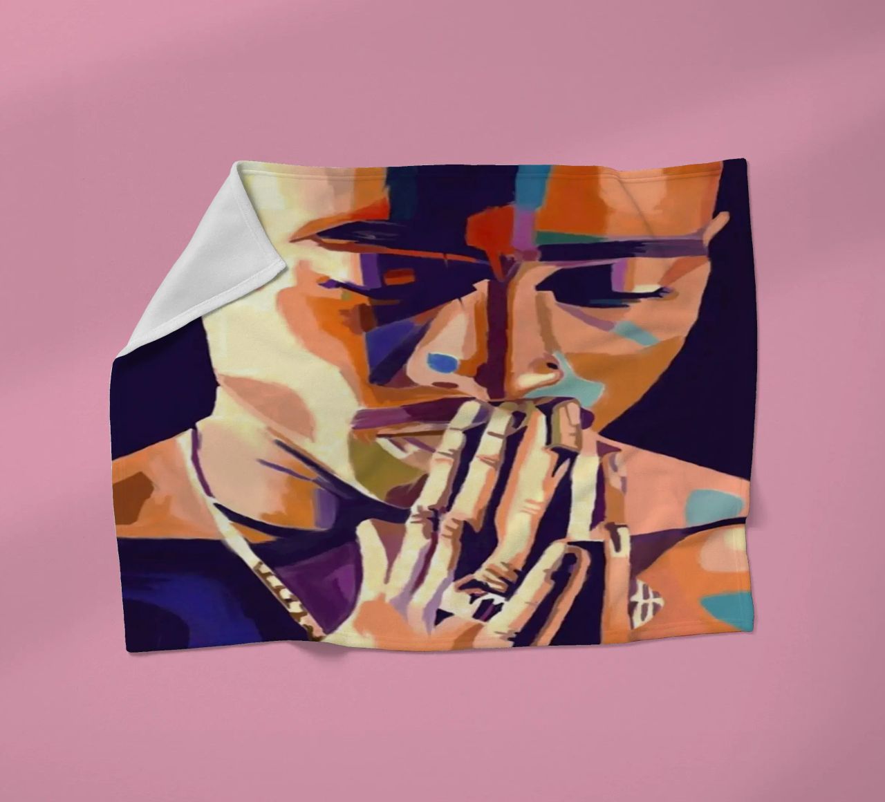 Tupac Shakur abstract colorful pop art fleece blanket by Hantamrata