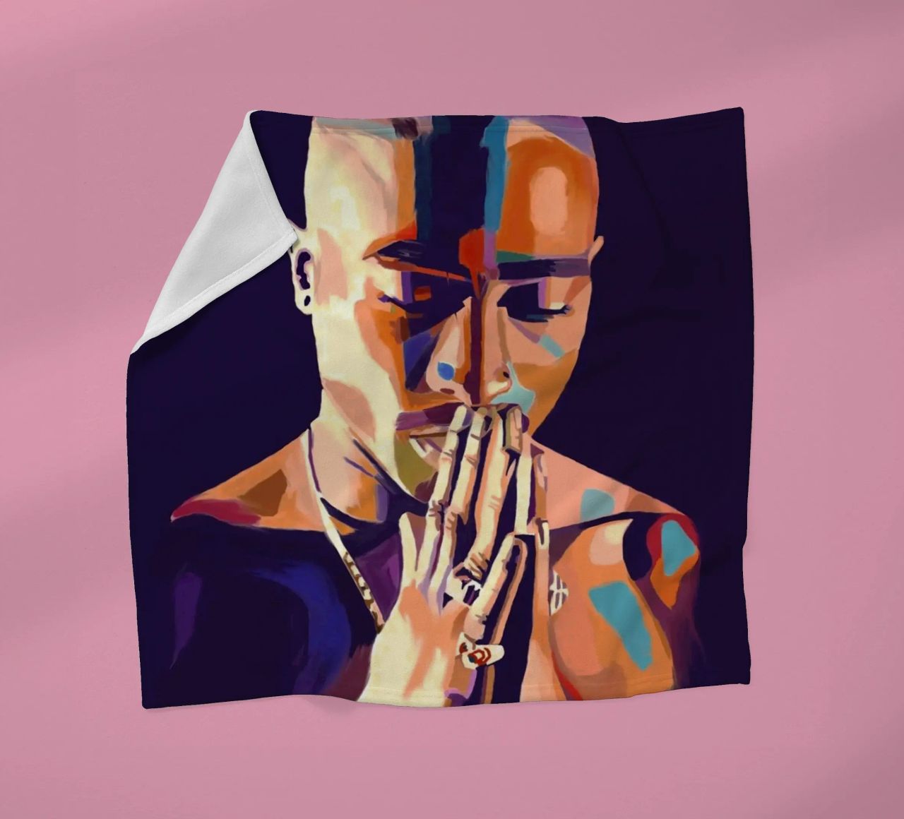 Tupac Shakur abstract colorful pop art fleece blanket by Hantamrata