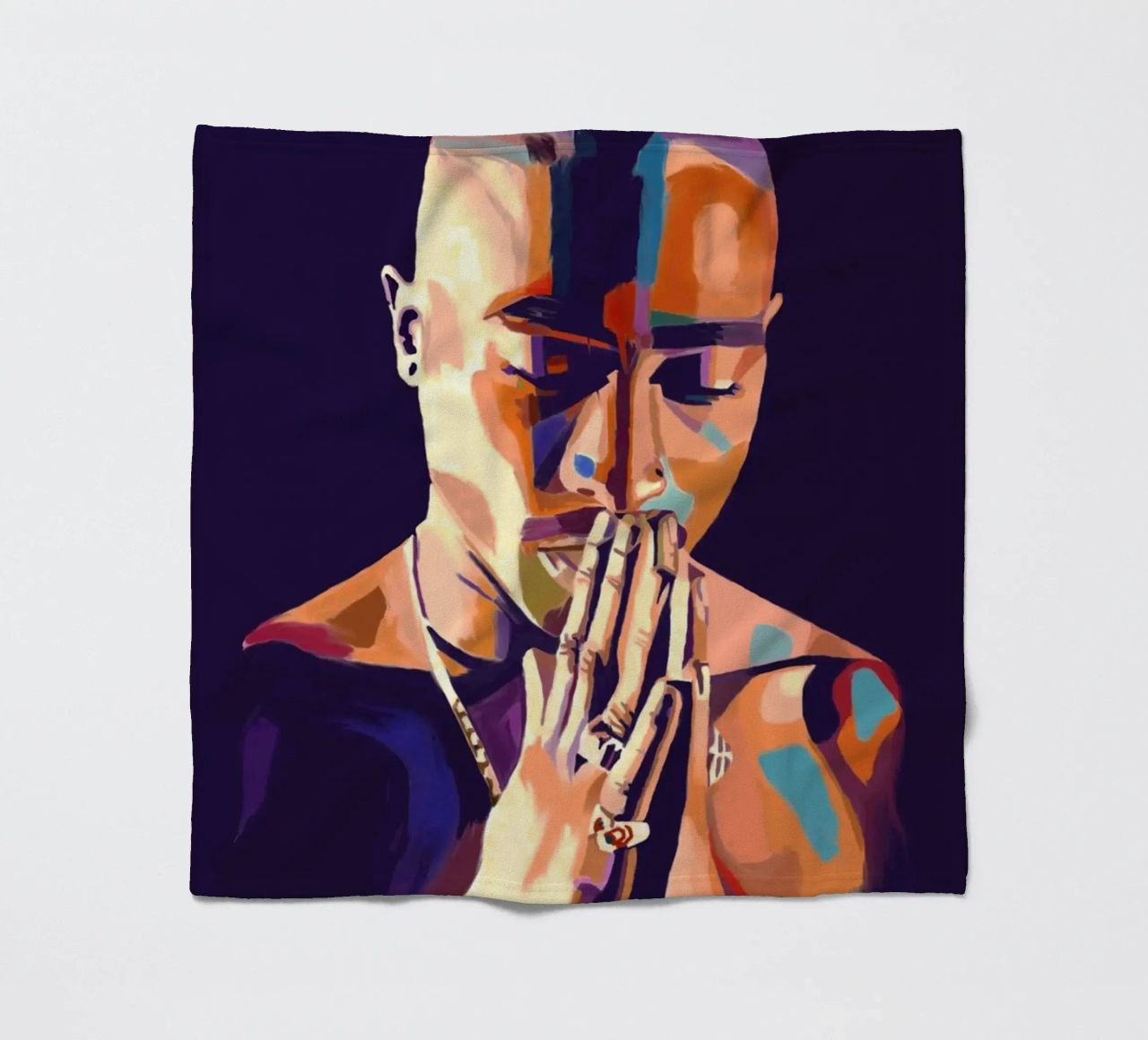 Tupac Shakur abstract colorful pop art fleece blanket by Hantamrata