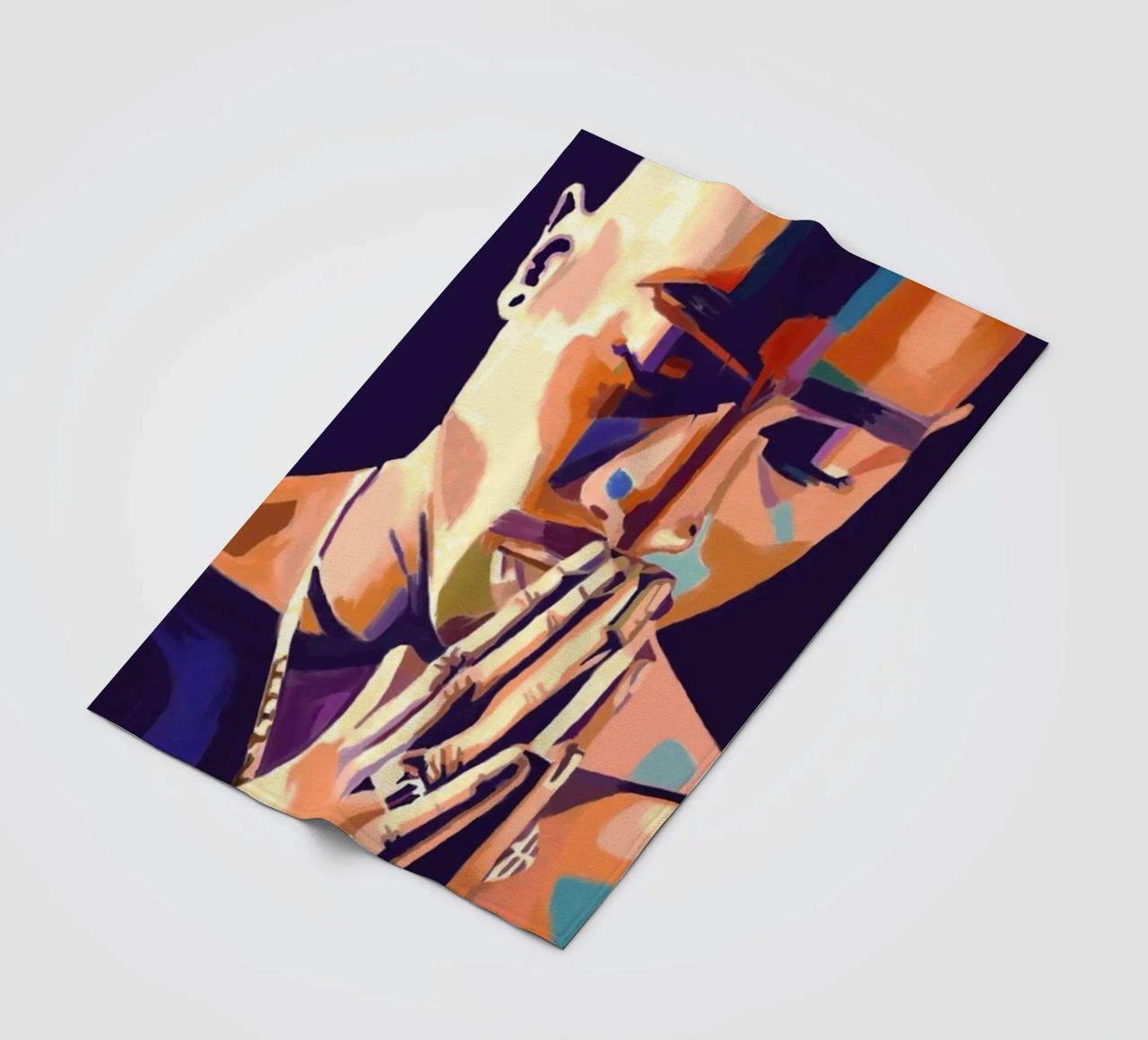 Tupac Shakur abstract colorful pop art fleece blanket by Hantamrata