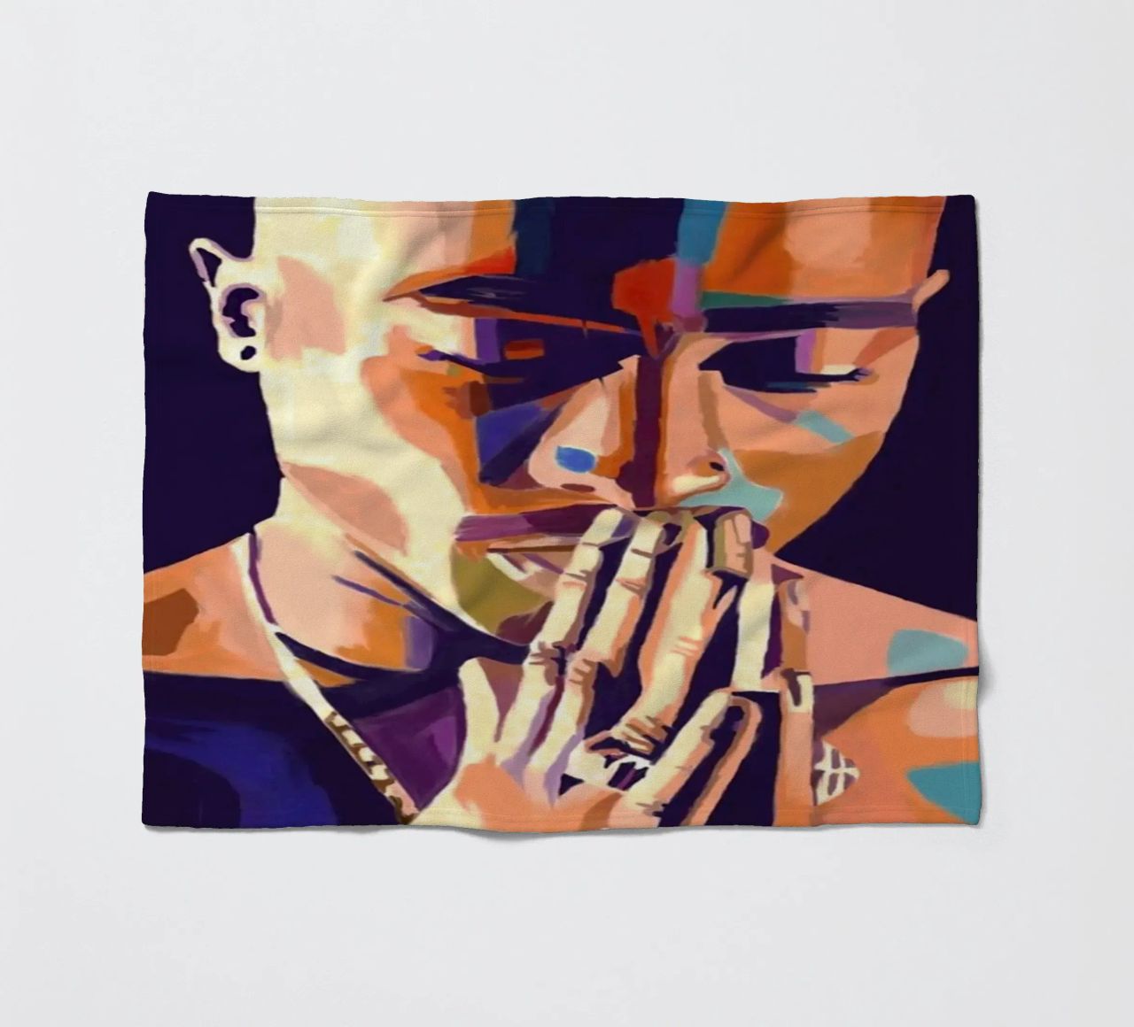 Tupac Shakur abstract colorful pop art fleece blanket by Hantamrata