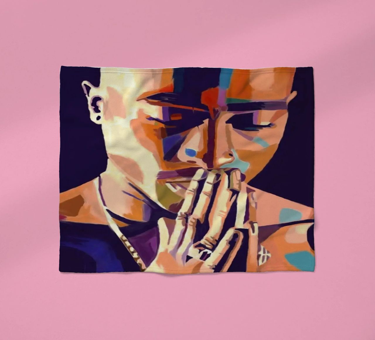 Tupac Shakur abstract colorful pop art fleece blanket by Hantamrata