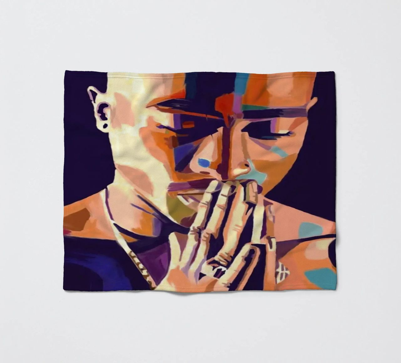 Tupac Shakur abstract colorful pop art fleece blanket by Hantamrata