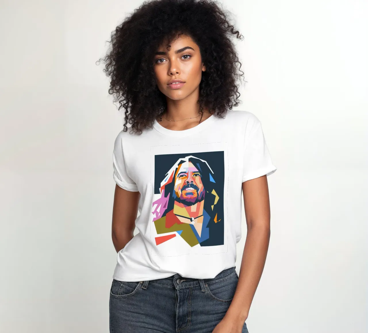 Dave Grohl pop art portrait women's fitted t-shirt by Hantamrata