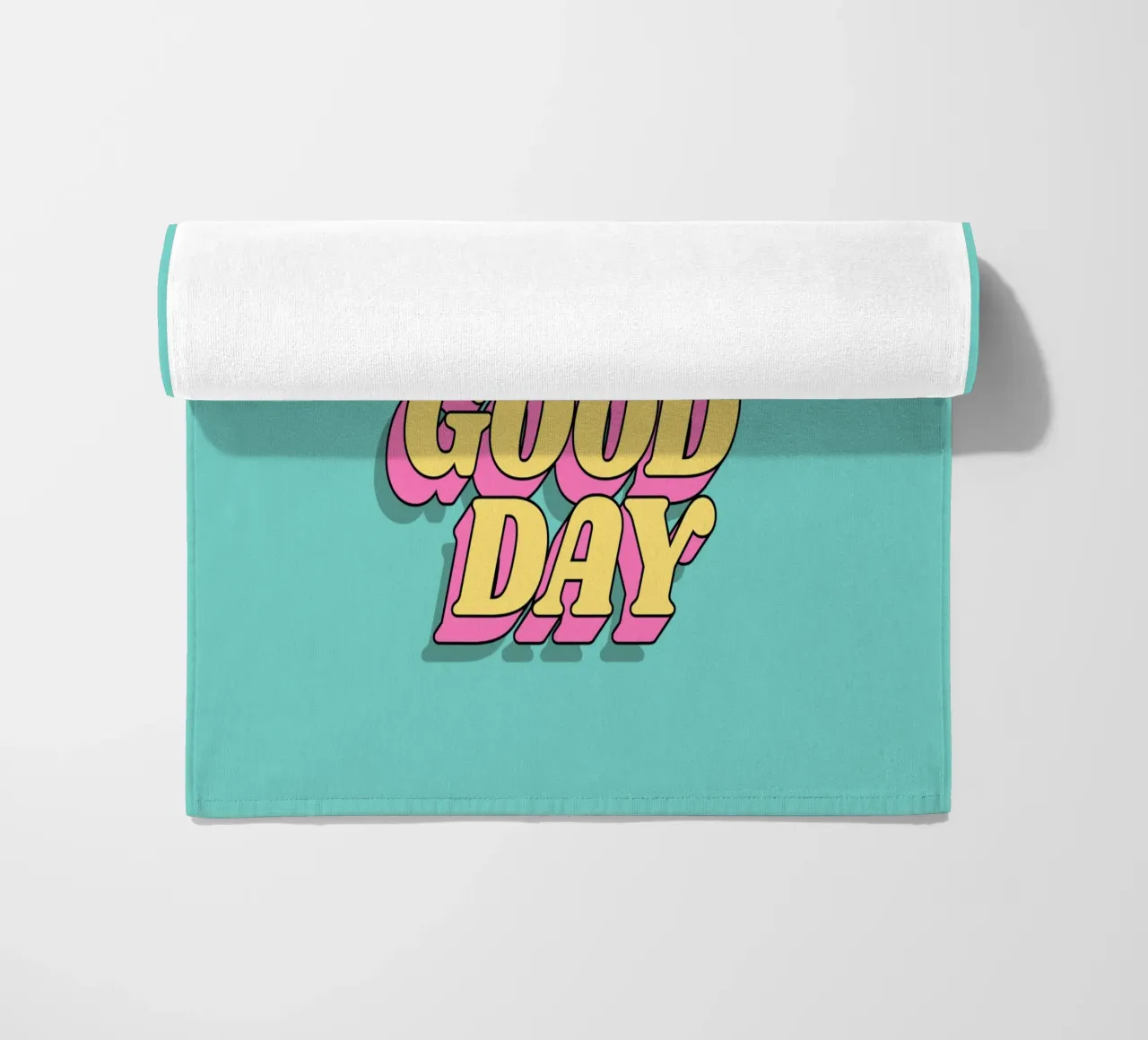 Oggi è un buon giorno Stampa tipografica Giallo Rosa Turchese telo mare da THE MOTIVATED TYPE