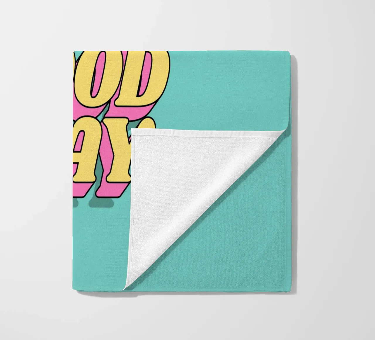 Oggi è un buon giorno Stampa tipografica Giallo Rosa Turchese telo mare da THE MOTIVATED TYPE