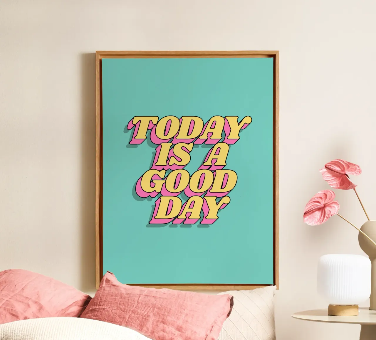 Today is a Good Day Typography Print Yellow Pink Turquoise canvas by THE MOTIVATED TYPE
