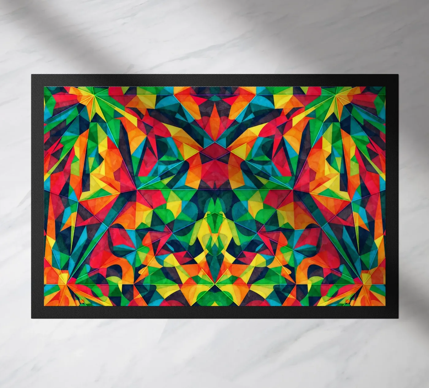 Vibrant Red Green Pattern doormat by Lines Inside