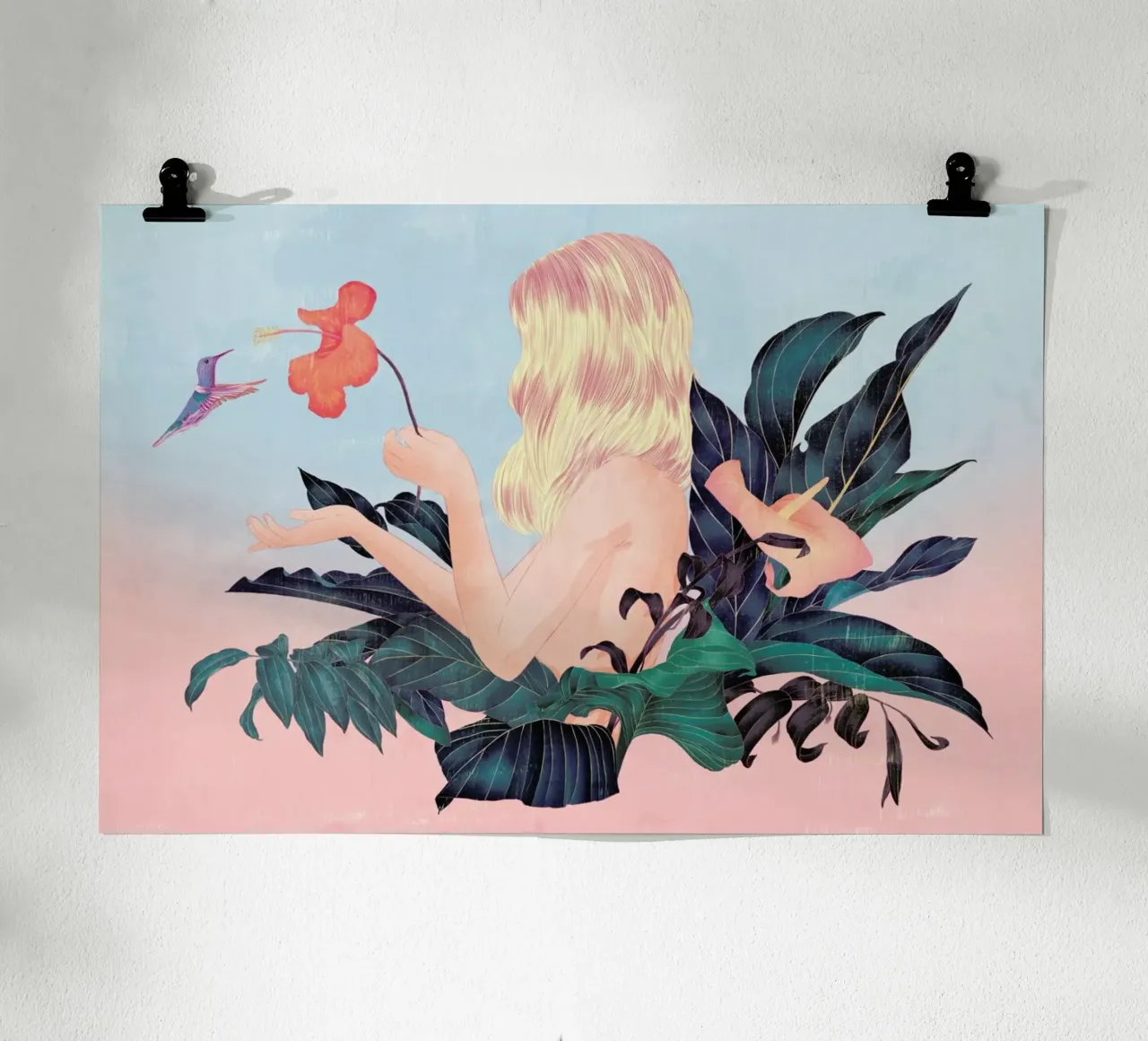 Humming Bird poster con telaio in alluminio da Faunesque