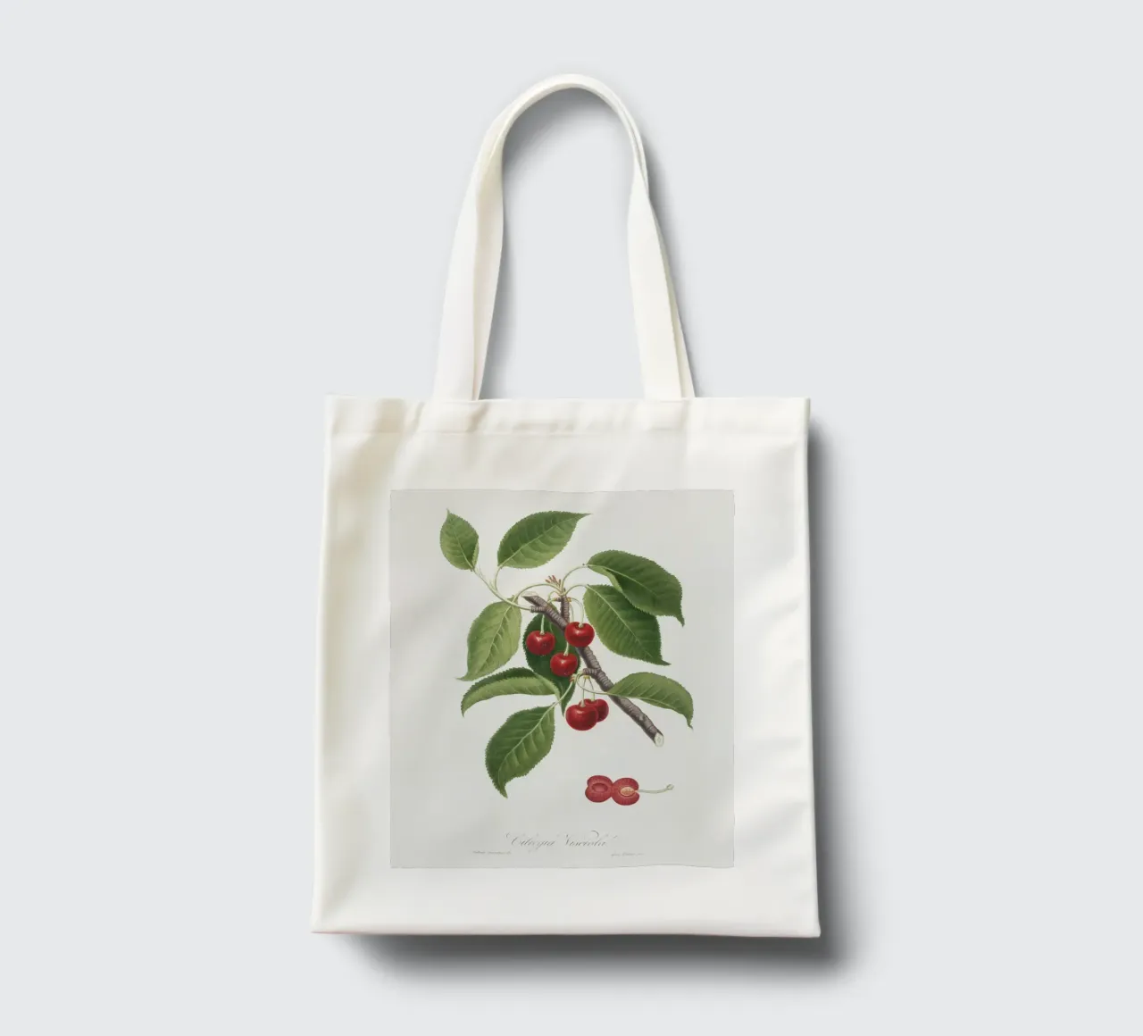 Sour cherry botanical illustration print tote bag by Pretty Flowers Vintage Botanicals