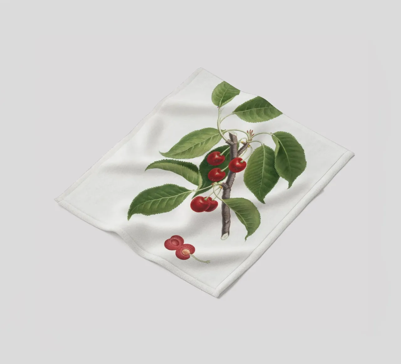 Sour cherry botanical illustration print fleece blanket by Pretty Flowers Vintage Botanicals