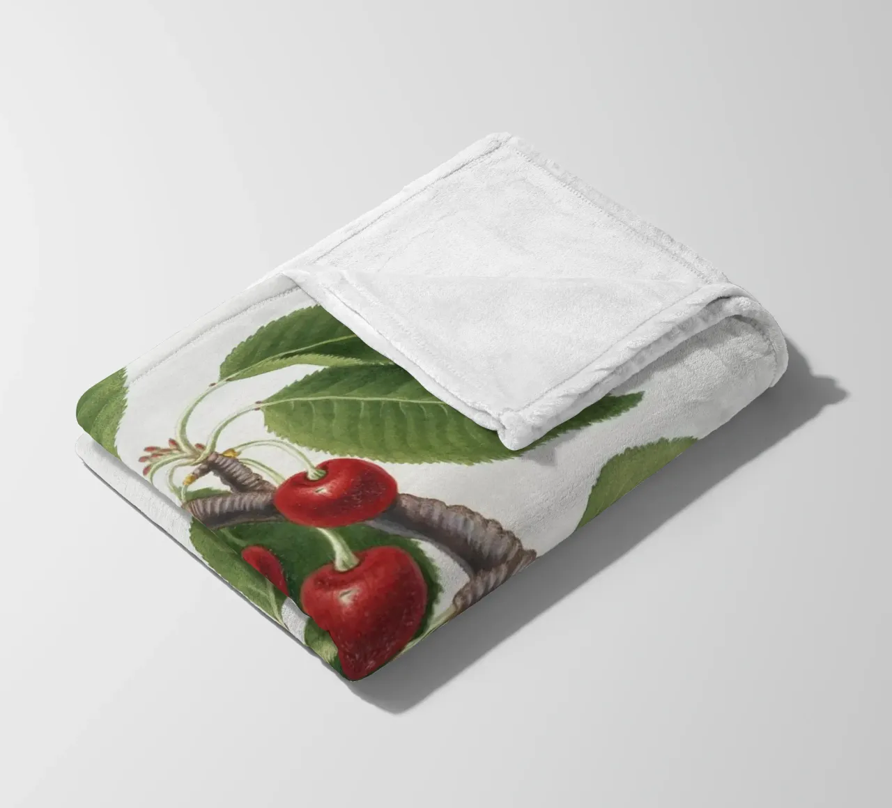 Sour cherry botanical illustration print fleece blanket by Pretty Flowers Vintage Botanicals