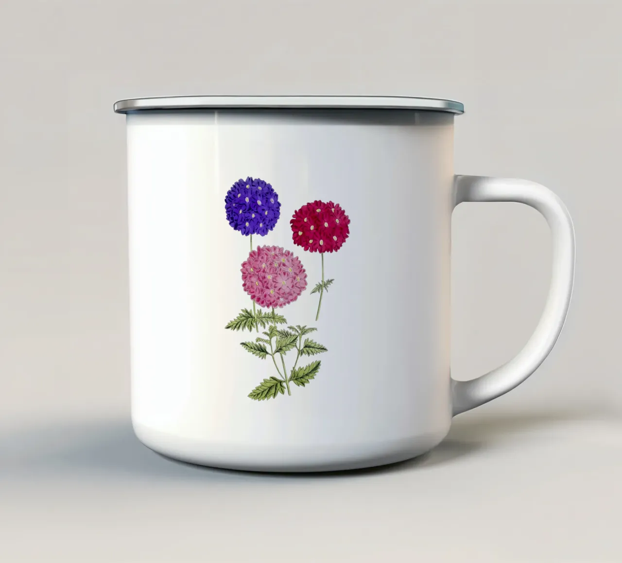 illustrazione di ortensie in fiore tazza in smalto da Pretty Flowers Vintage Botanicals